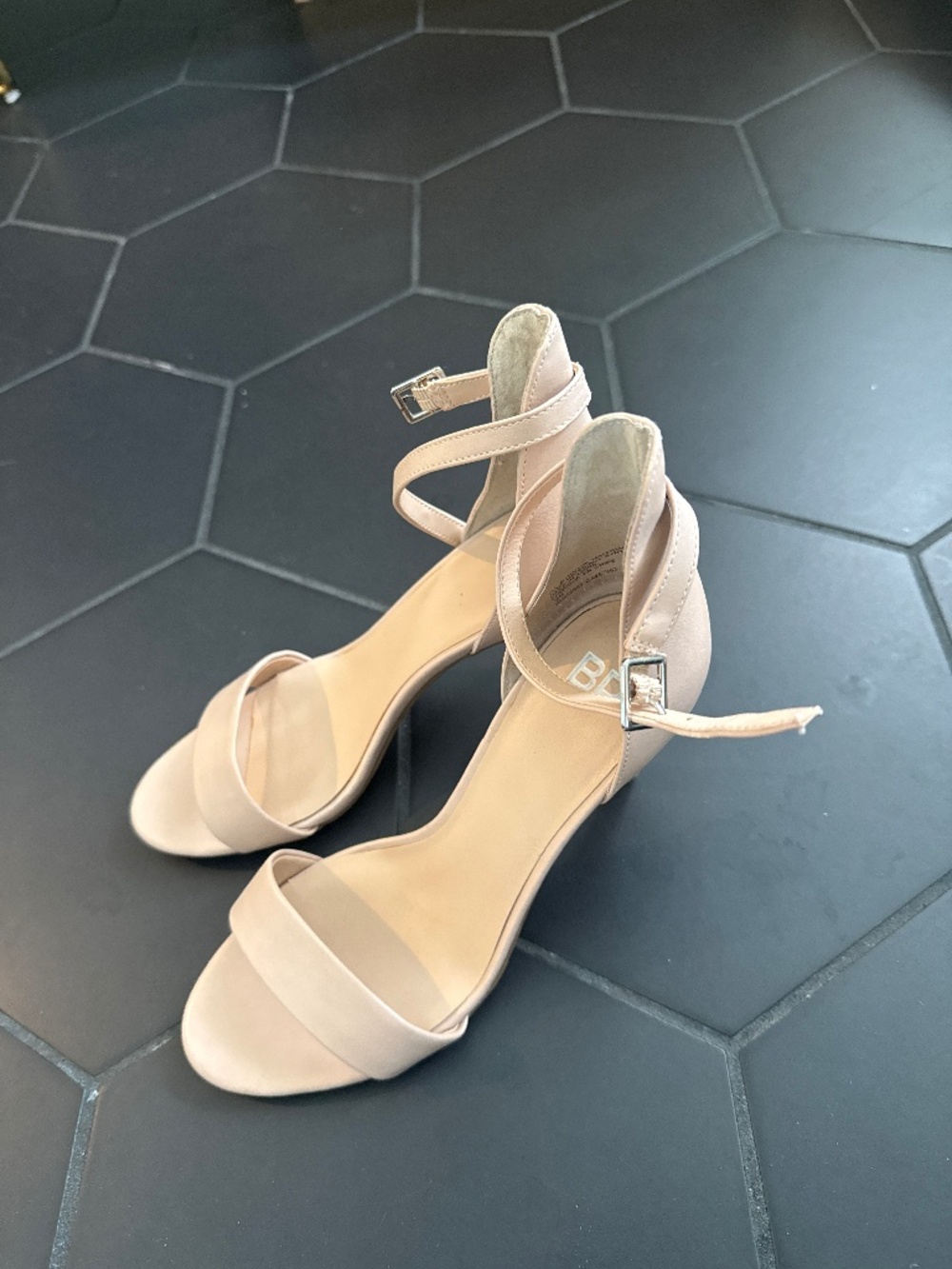 Nude stiletto heel  with ankle strap size 5.5